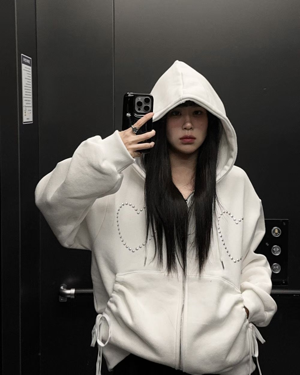 Dot Heart Oversized Zip-up Hoodie