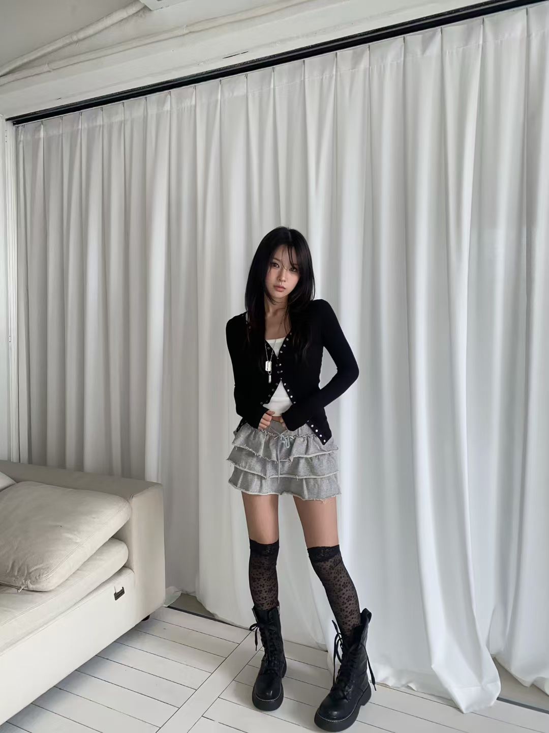 Full Button Hooded Long-sleeves Top