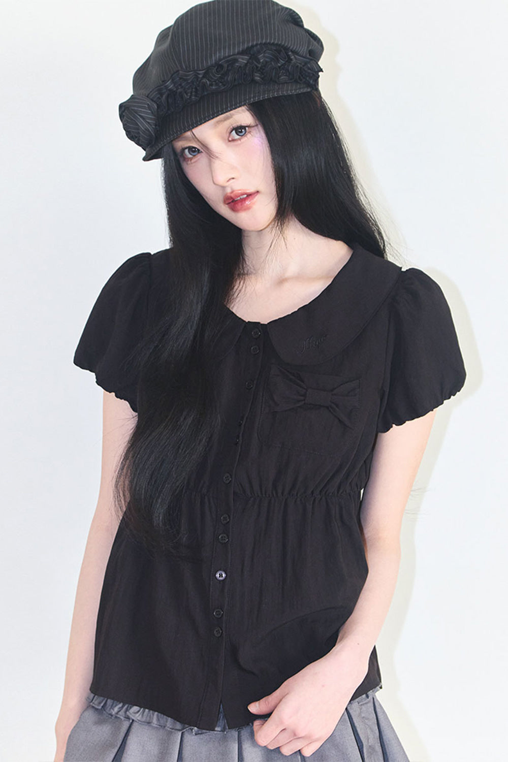 【ILLIGO】Forming Ribbon Puff Blouse | Black