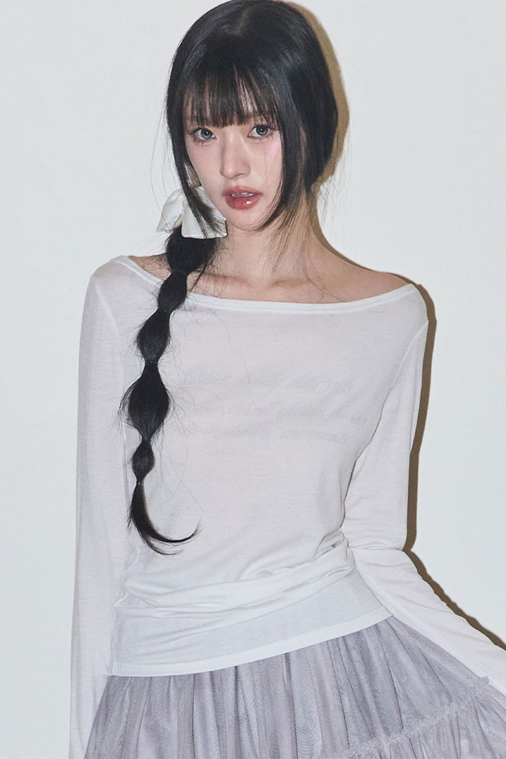 【ILLIGO】Basic Boat Neck Long Sleeve | White