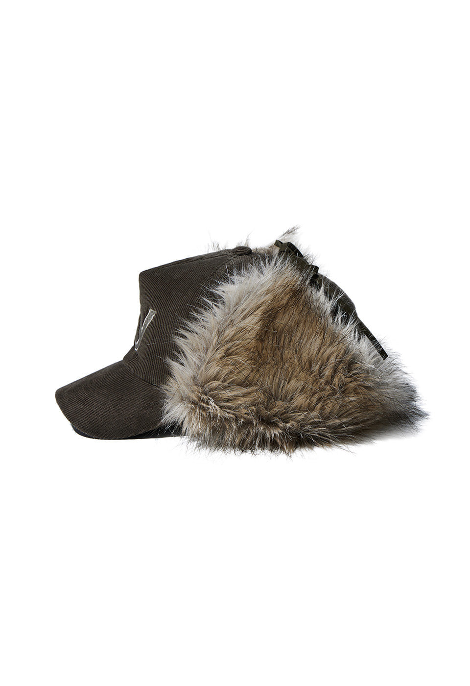 【Open YY】FAUX FUR CORDUROY EARFLAP CAP | Khaki