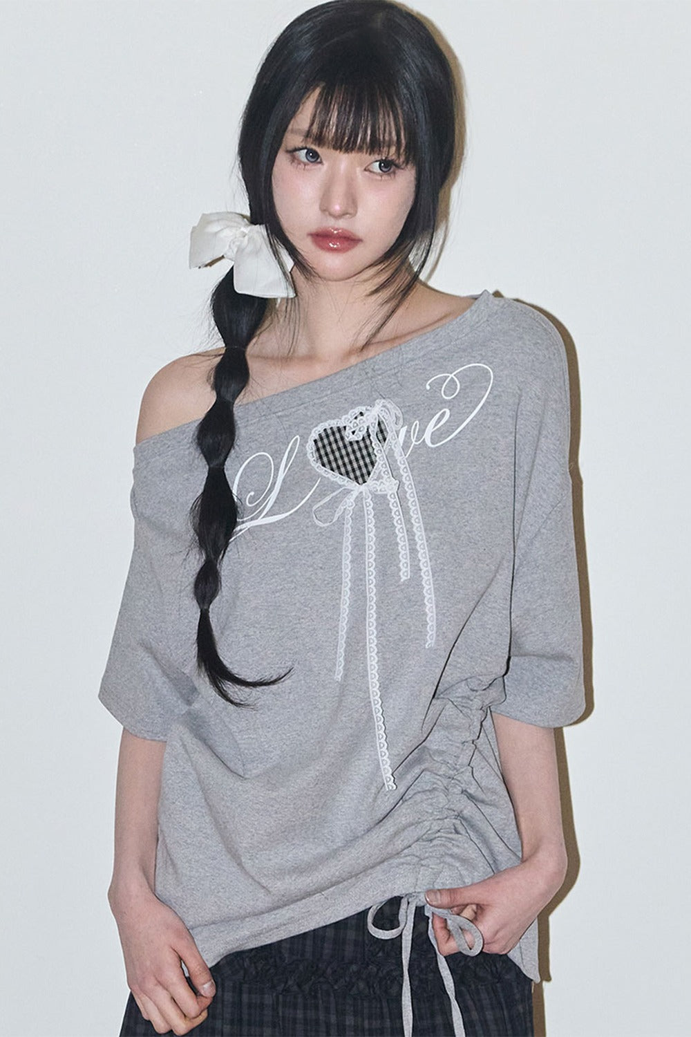 【ILLIGO】Love One Shoulder Overfit T-shirt | Grey