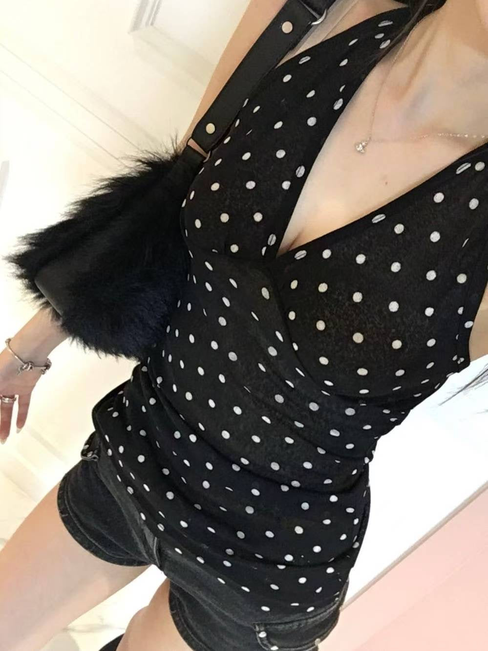 波點掛頸V領背心 Polka Dot Vest
