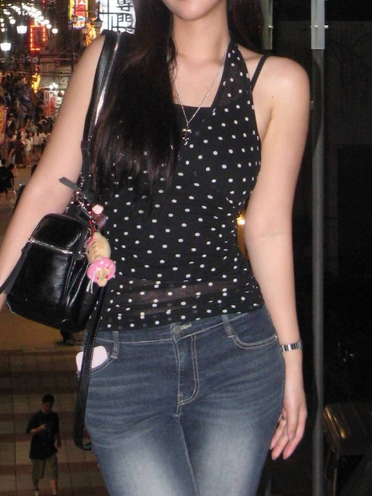 波點掛頸V領背心 Polka Dot Vest