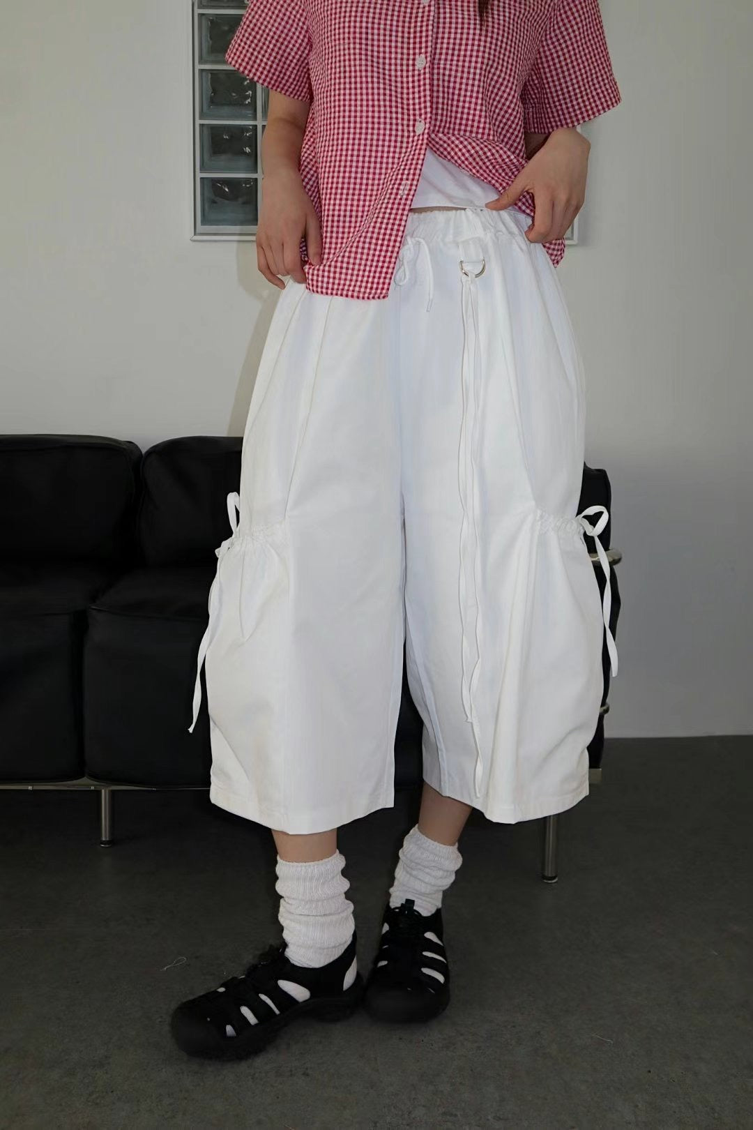 蝴蝶結綁帶口袋五分褲 Ribbon-tie Pocket Midi Pants