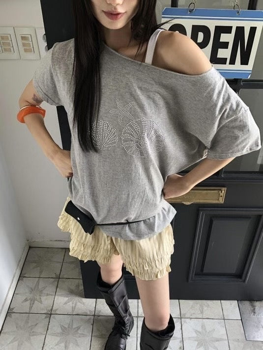 閃石貝殼海星斜肩上衣 Seashell Beads Off-shoulder