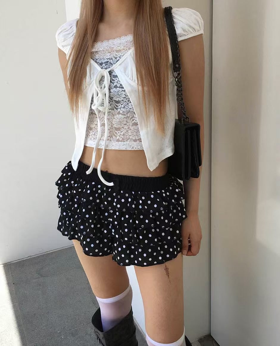 蝴蝶結波點蛋糕短裙褲 Ribbon Polka Dot Cake Skirt Shorts