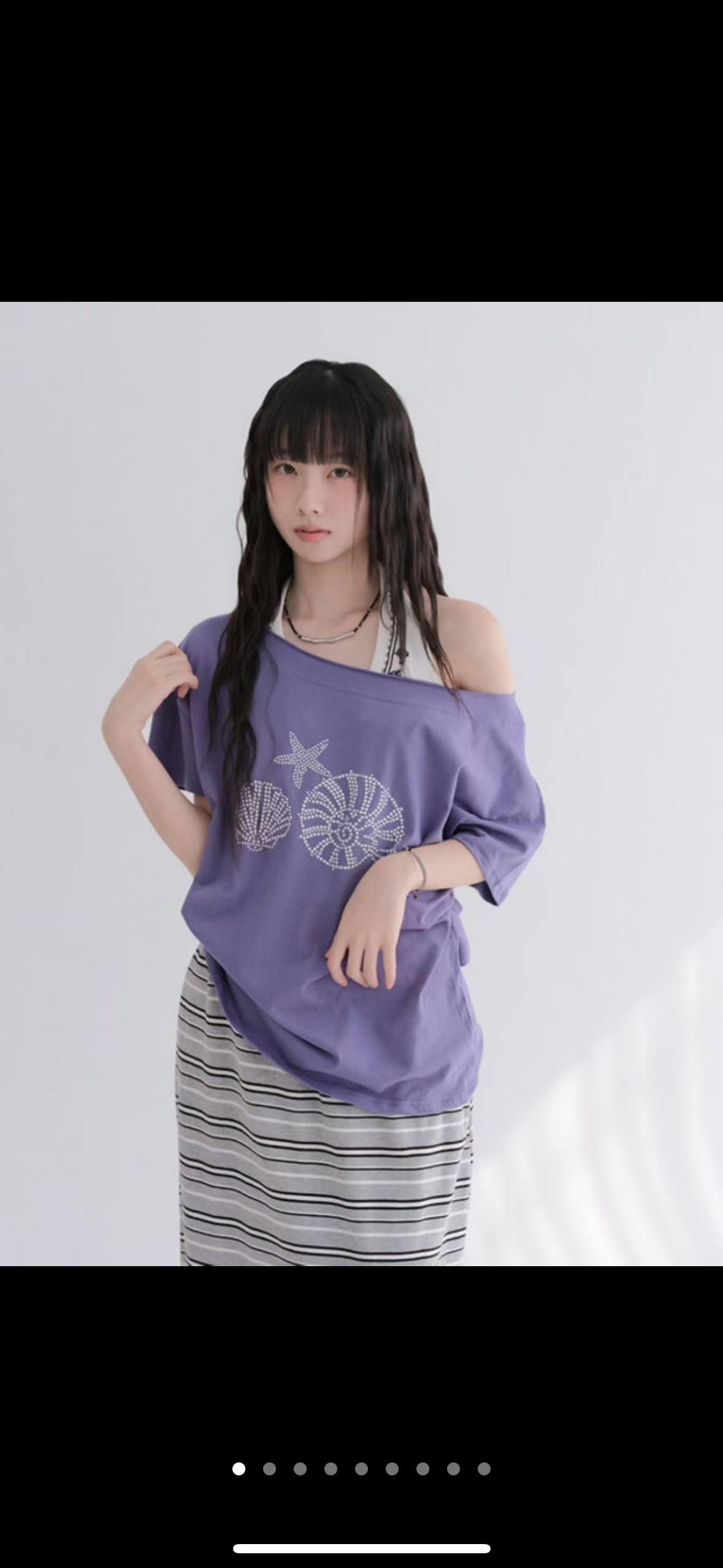 閃石貝殼海星斜肩上衣 Seashell Beads Off-shoulder