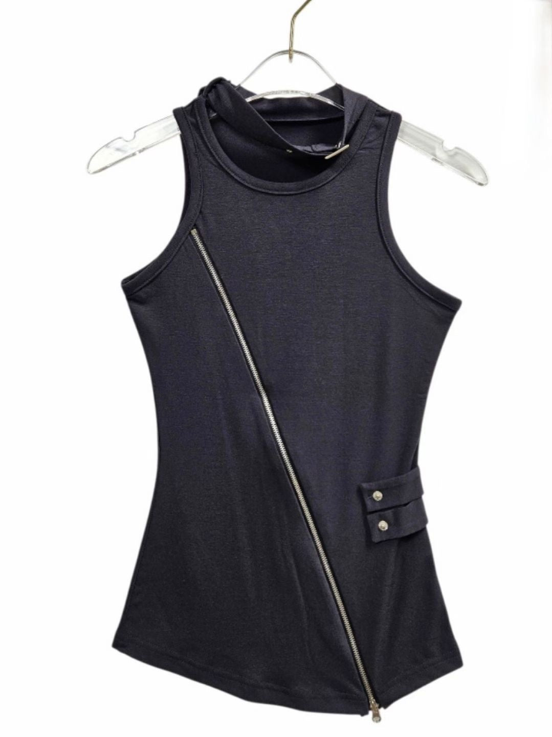 斜拉鍊頸圈背心 Cross-zip Choker Camisole