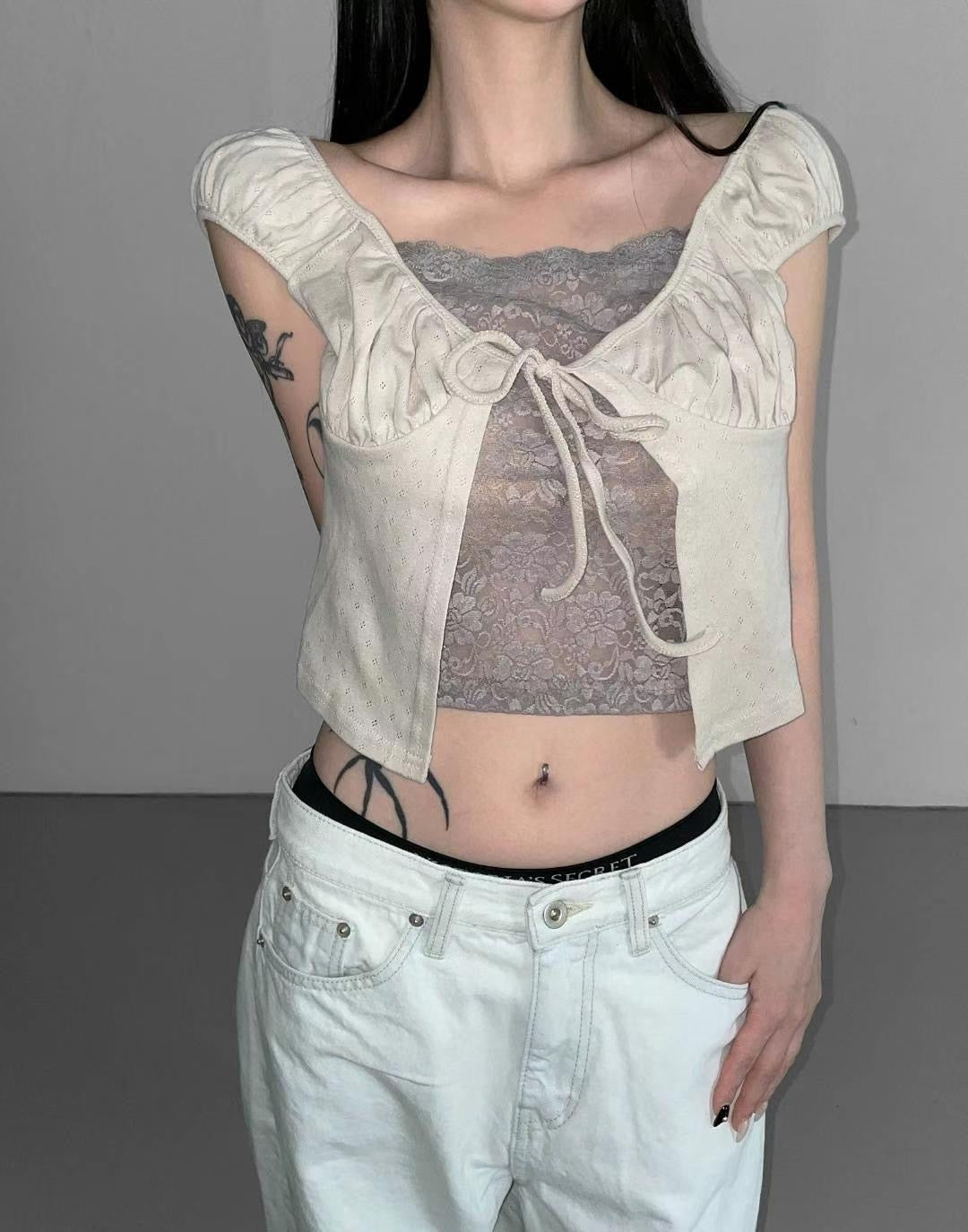 蕾絲假兩件 Lace Fake Two-Piece Cardigan