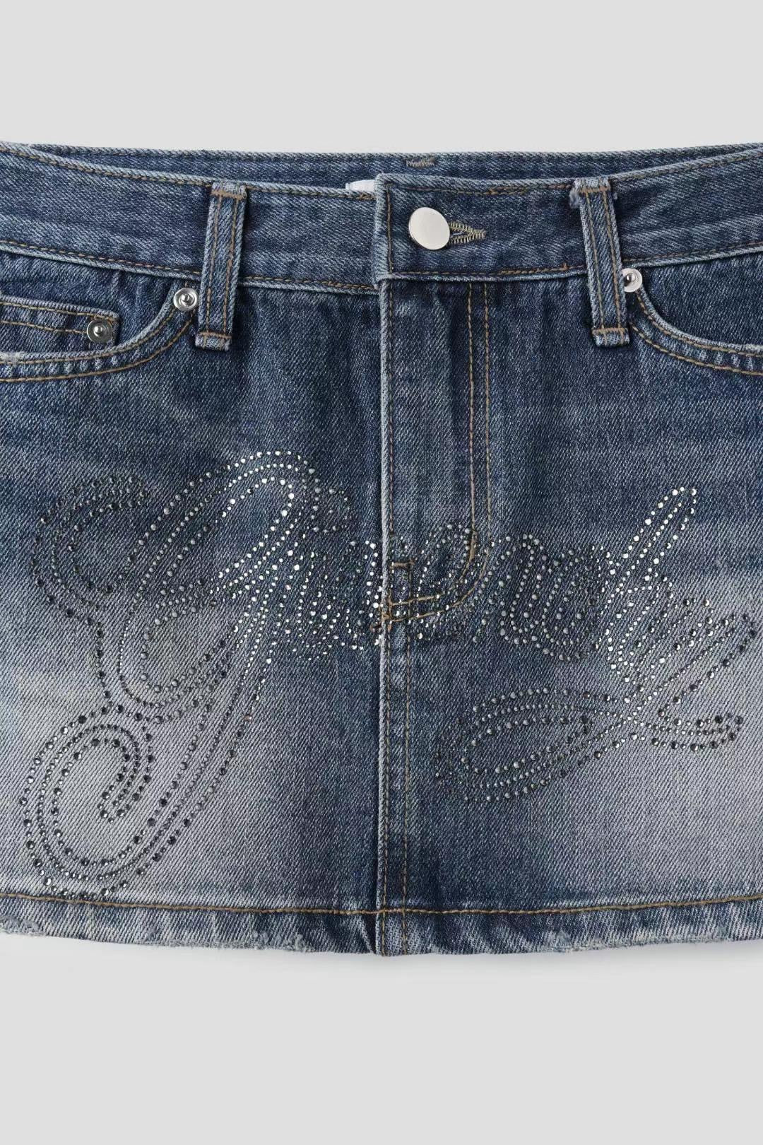 閃石珠珠洗水牛仔裙 Embellished Wash Demin Mini Skirt