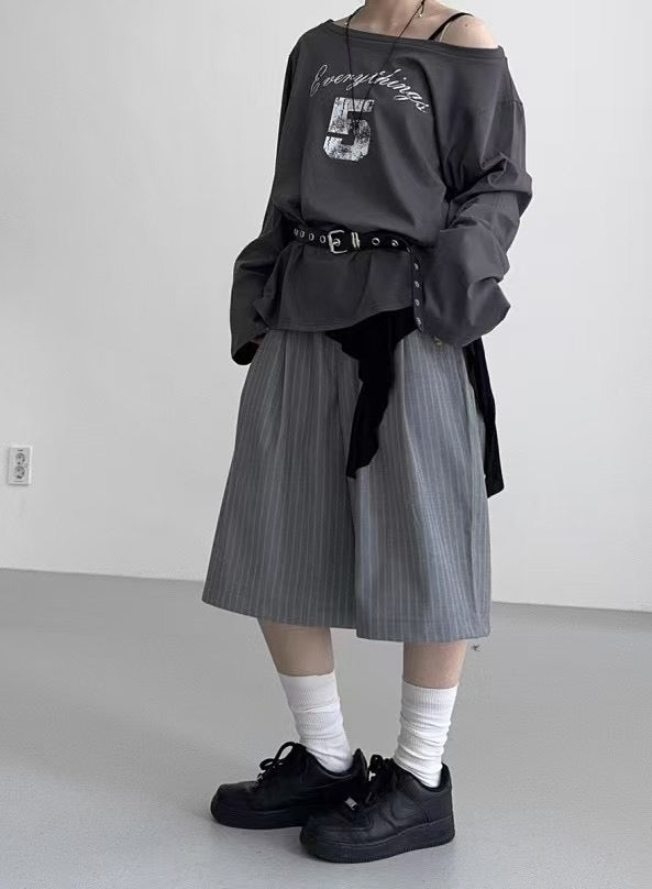 間條西装五分褲 Striped Suiting Midi Trousers