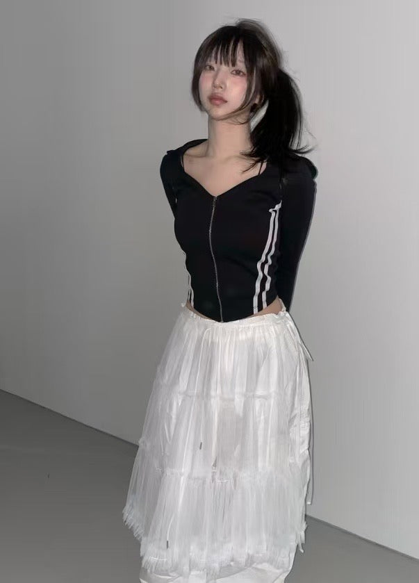 三間拉鍊長袖連帽外套 Striped Zip-up Long Sleeve Hoodie