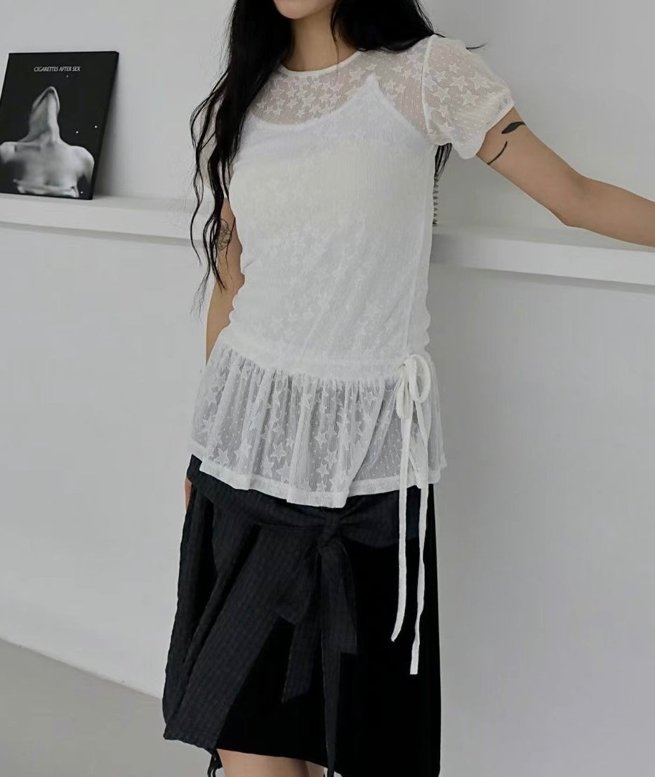 星星裙擺短袖透視 Star Hem Short Sleeve See-through