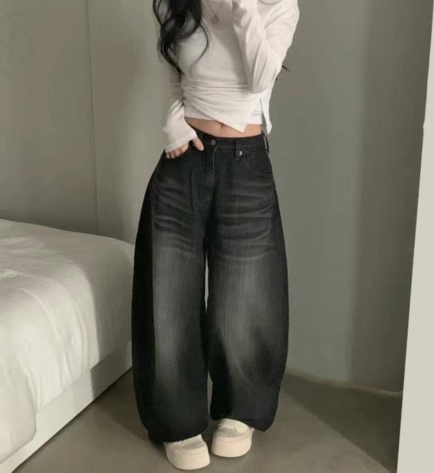 Black Demin Vintage Barrel-leg Jeans