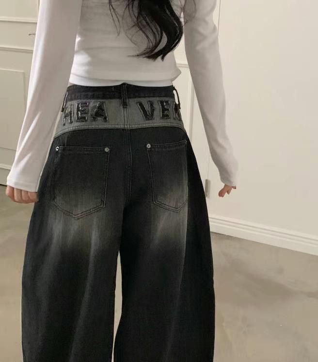 Black Demin Vintage Barrel-leg Jeans