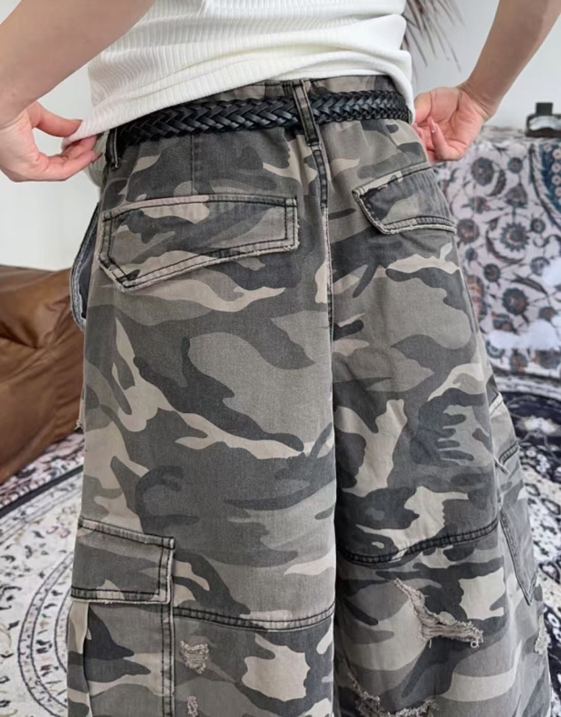 迷彩破爛七分褲 Camouflage Damage Trousers