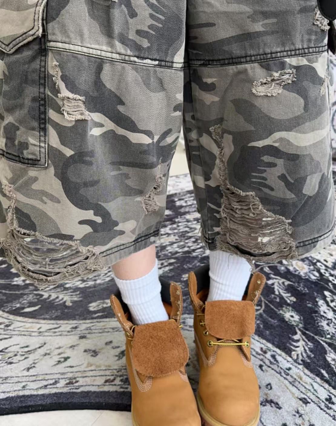 迷彩破爛七分褲 Camouflage Damage Trousers