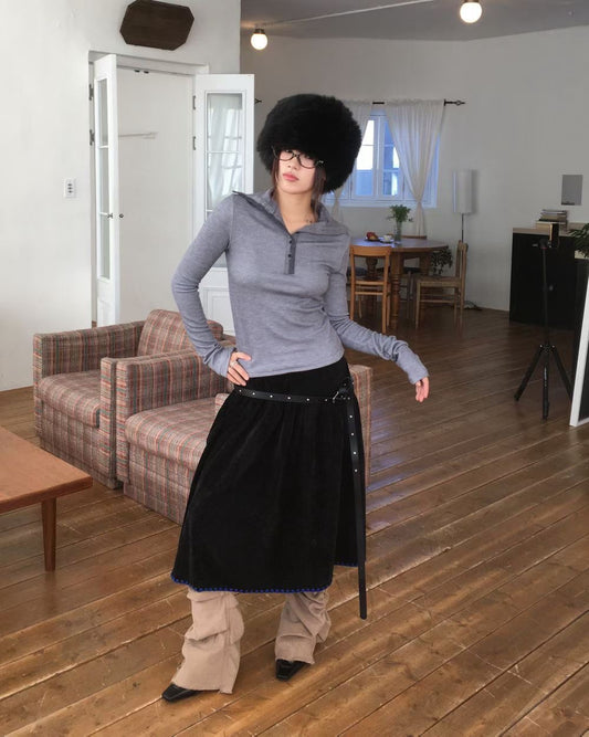 High Collar Neck Button Tee