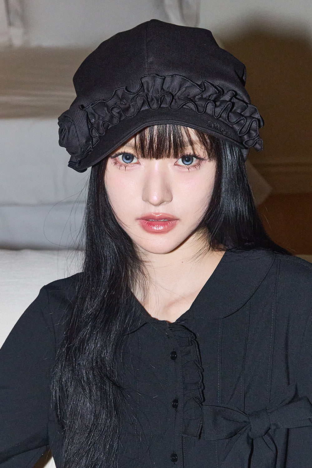 【ILLIGO】Fleur Ruffle Hunting Cap | Black Stripe