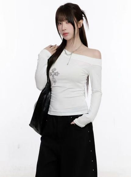 Cross One-shoulder Long-sleeved Top
