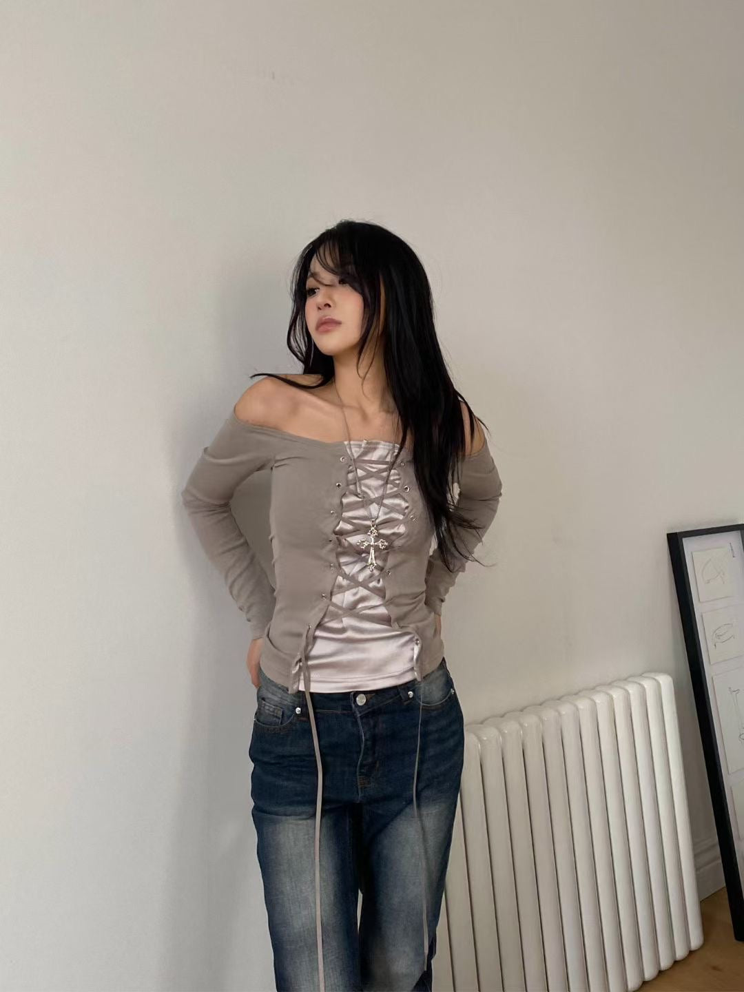 Eyelet Long Sleeve Corset