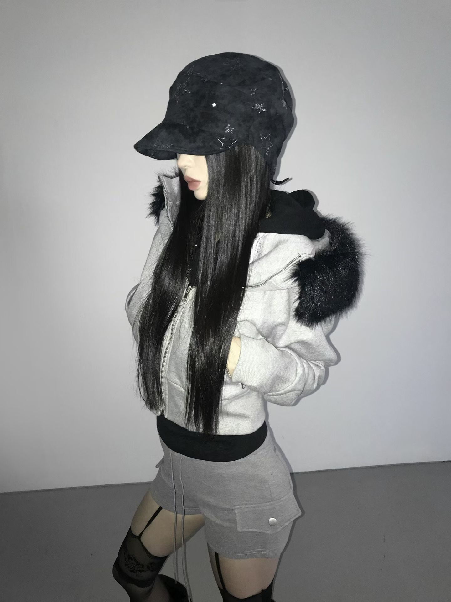 Fur Crop Zip-up Hoodie