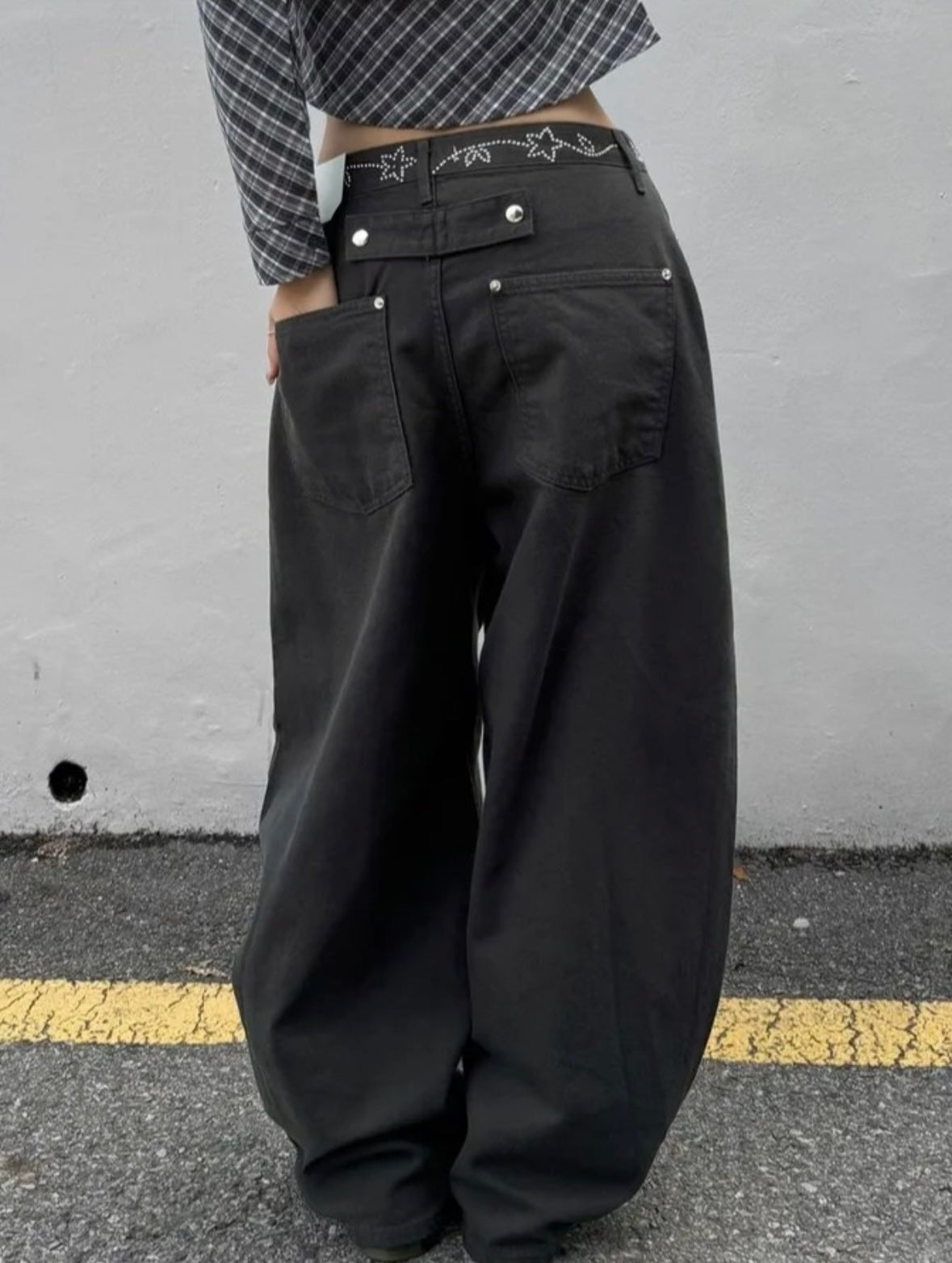 Pattern Belt Wide-Leg Pants