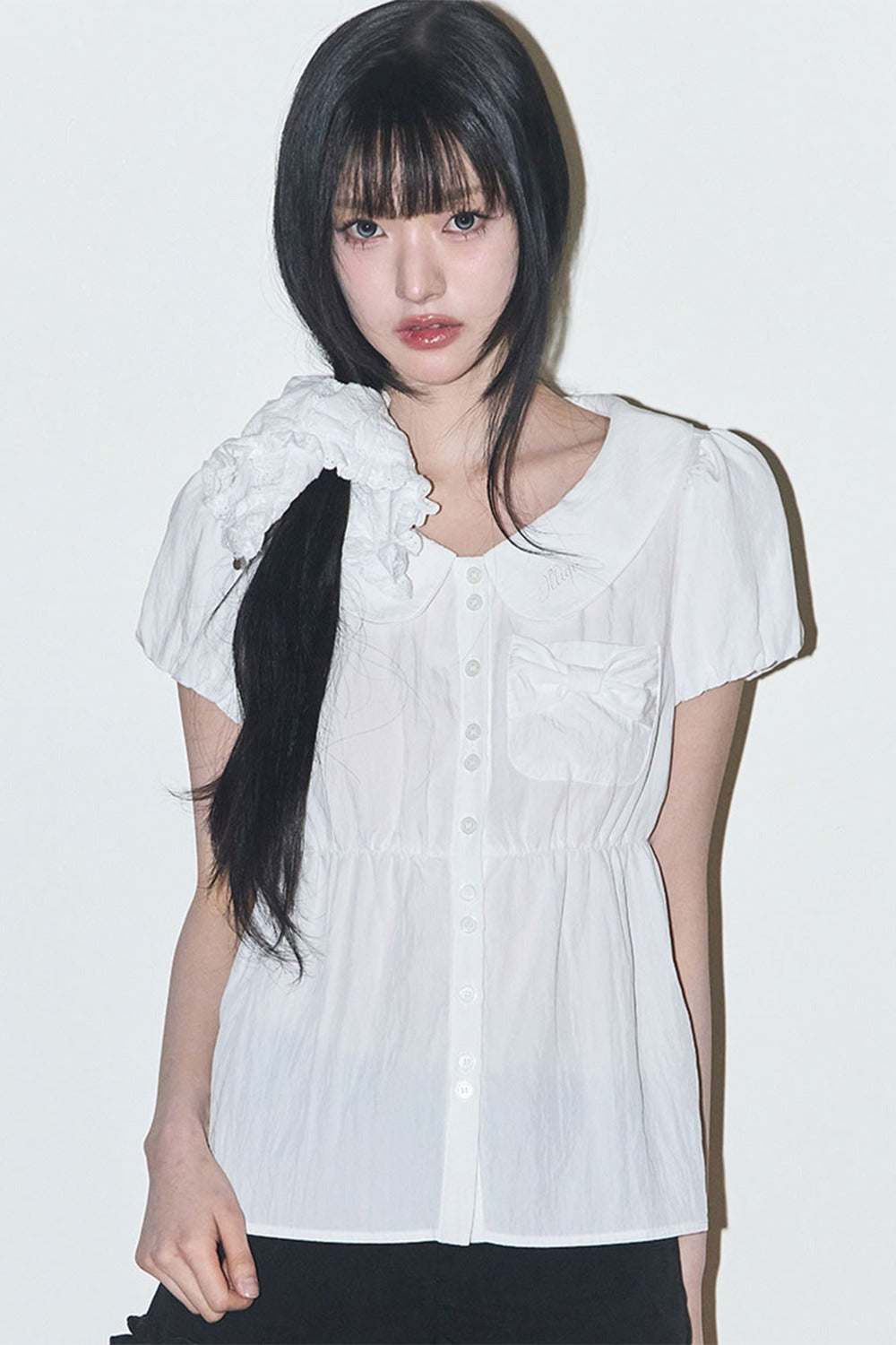 【ILLIGO】Forming Ribbon Puff Blouse | White
