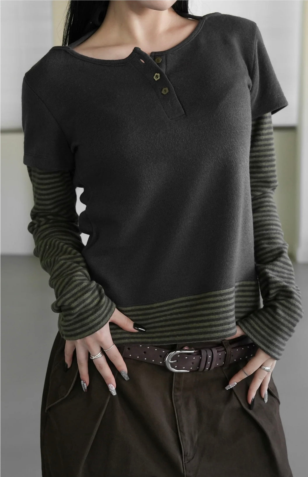 Striped Layered Long-sleeved Top