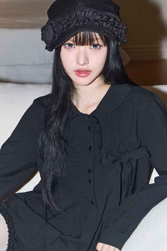 【ILLIGO】Ribbon Pleated Blouse | Black