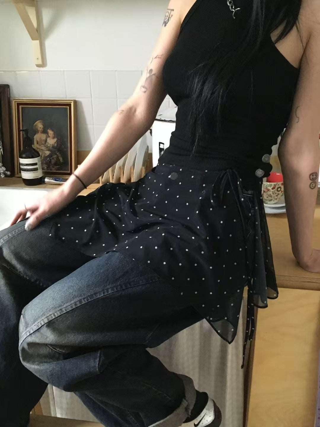 波點透光短裙 Dot Mesh Wrap Skirt