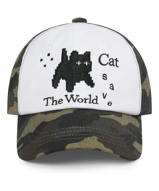 【CATSAVETHEWORLD】 Pixel Art Ball Cap | Camo Khaki