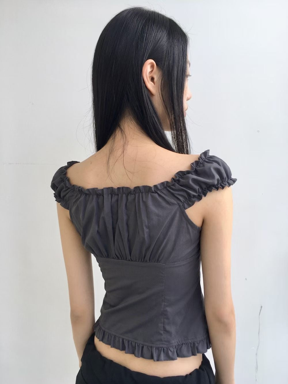 Chrome Button Ruffle Blouse