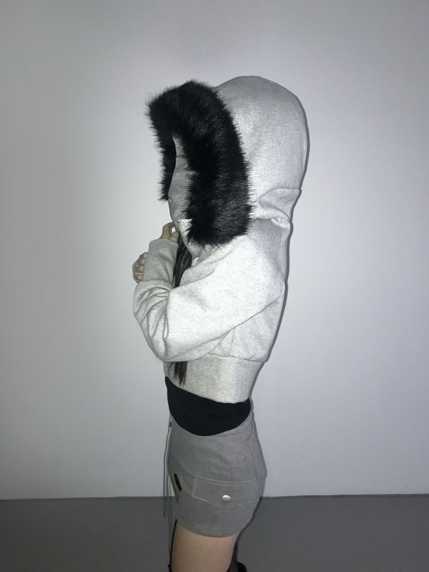 Fur Crop Zip-up Hoodie