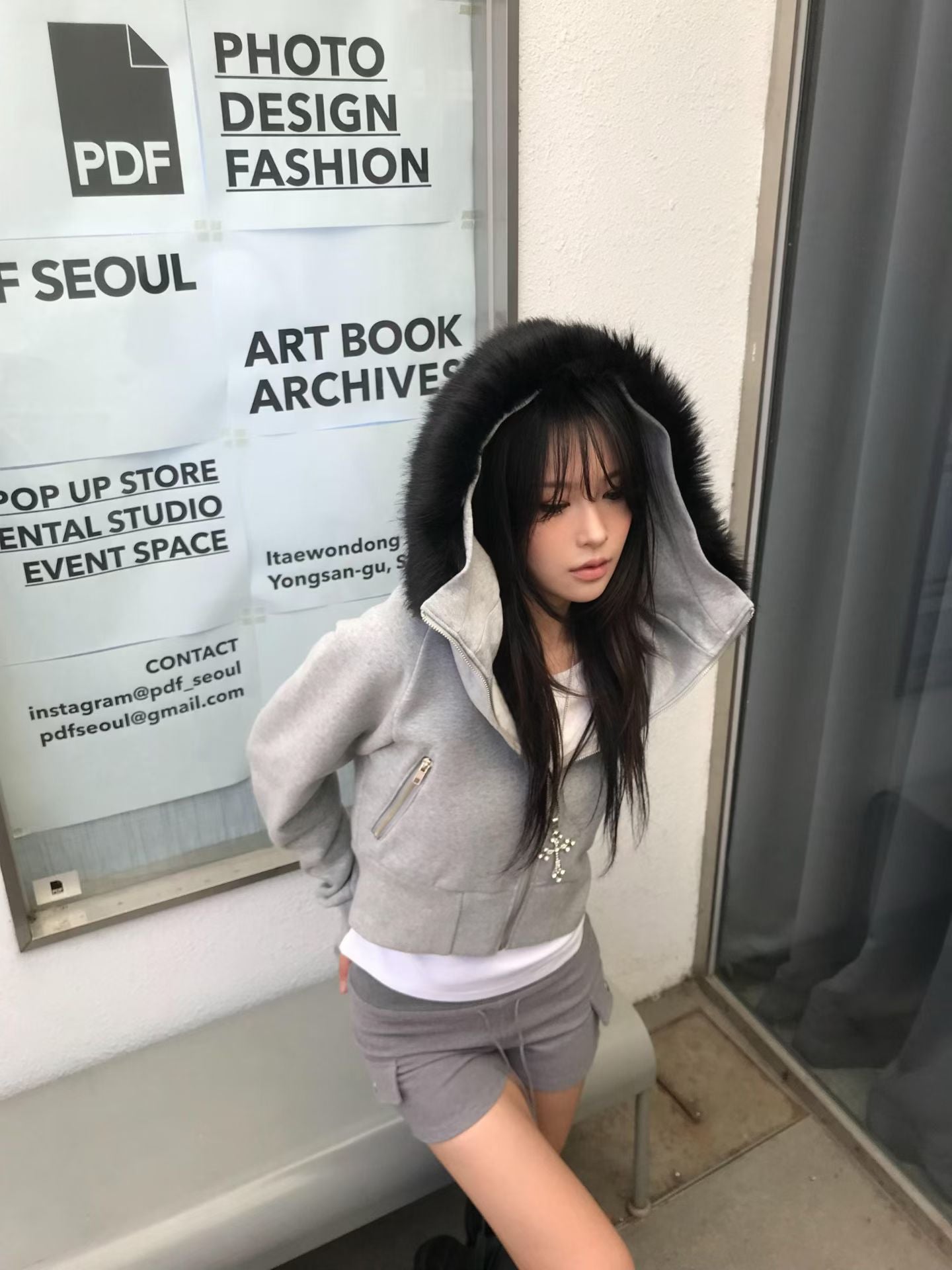 Fur Crop Zip-up Hoodie