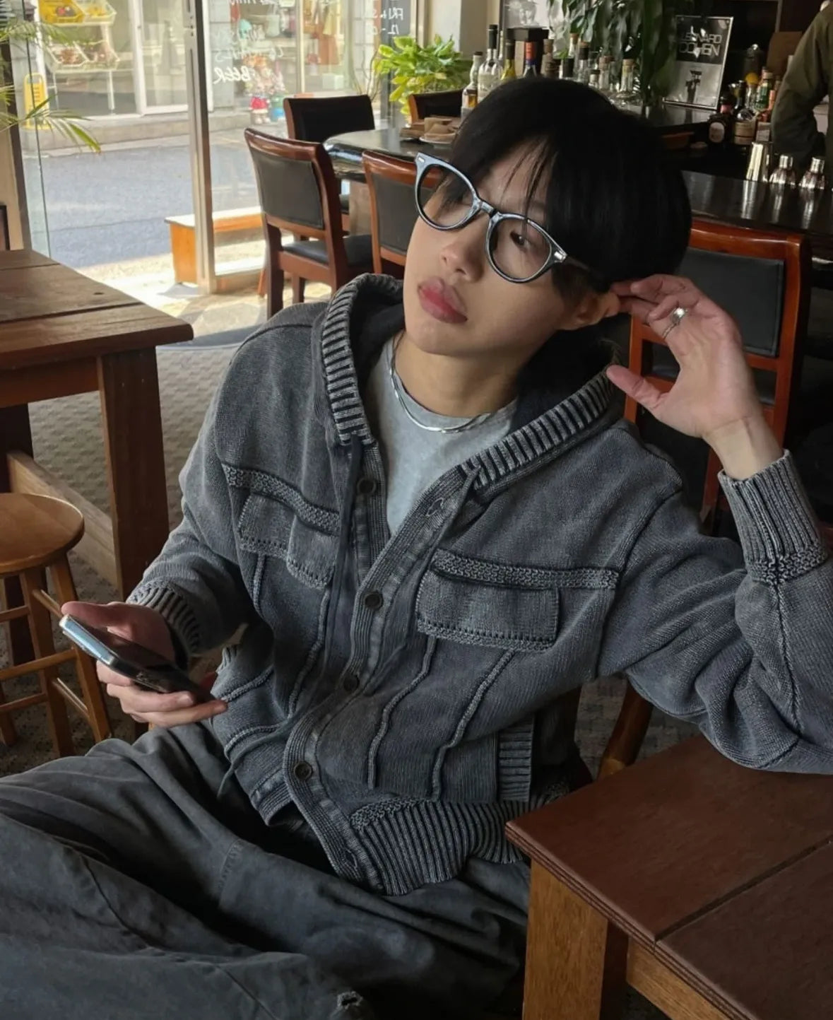 Knit Hooded Cardigen