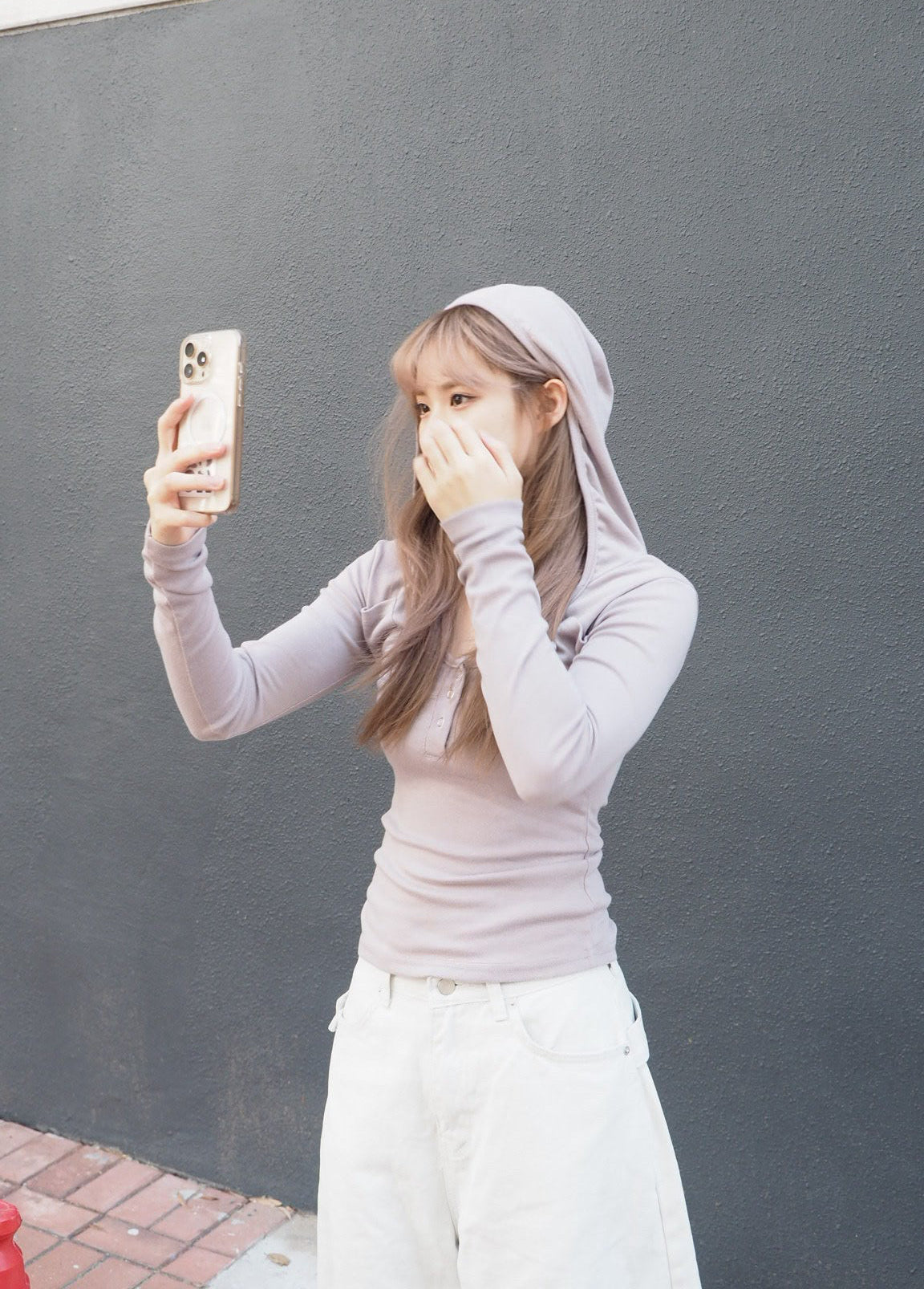 Hooded Long-sleeved Fitted Top