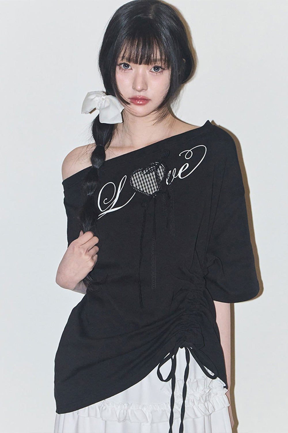 【ILLIGO】Love One Shoulder Overfit T-shirt | Black