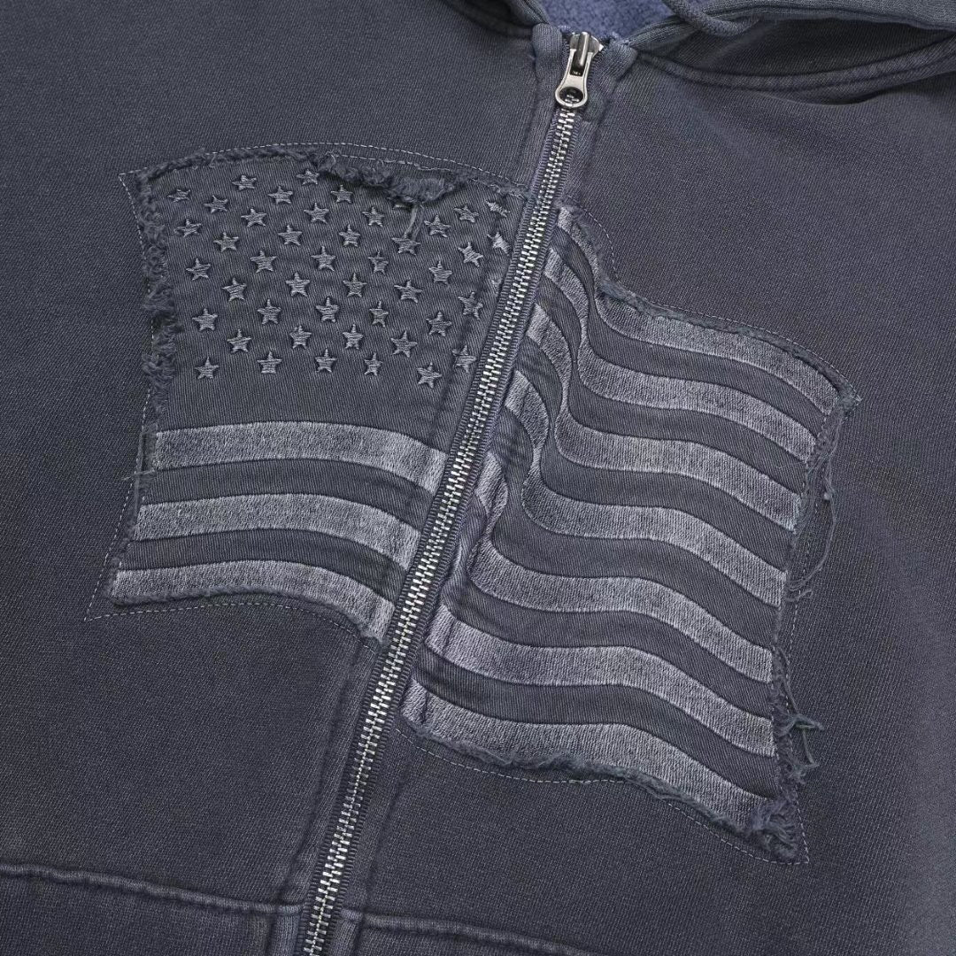 Embroidered American Flag Zip-up Hoodie