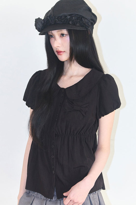 【ILLIGO】Forming Ribbon Puff Blouse | Black