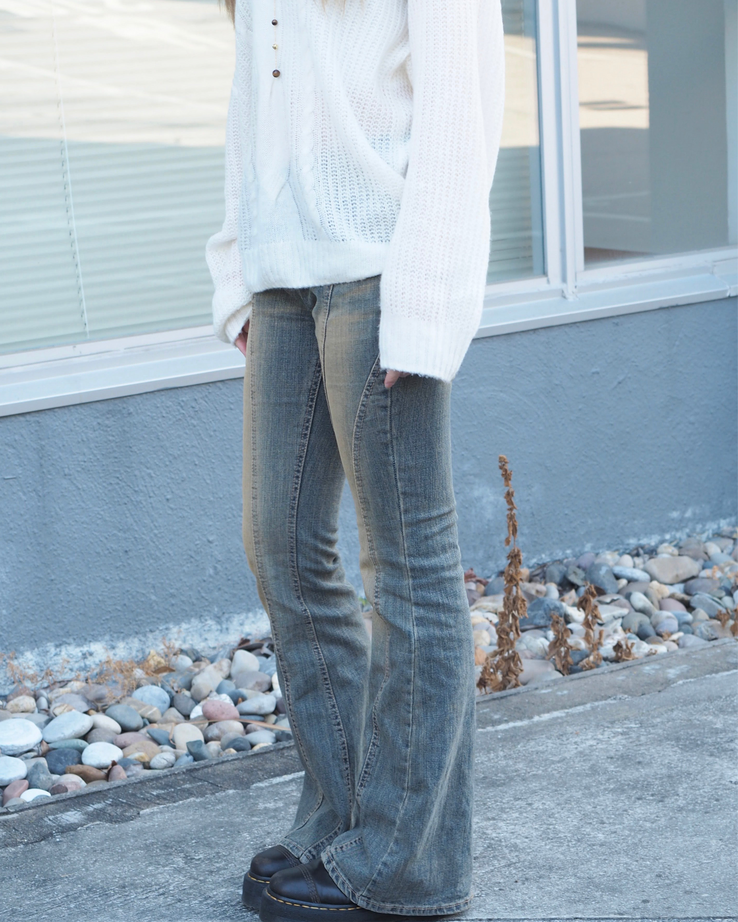 Washed Denim Flared Jeans