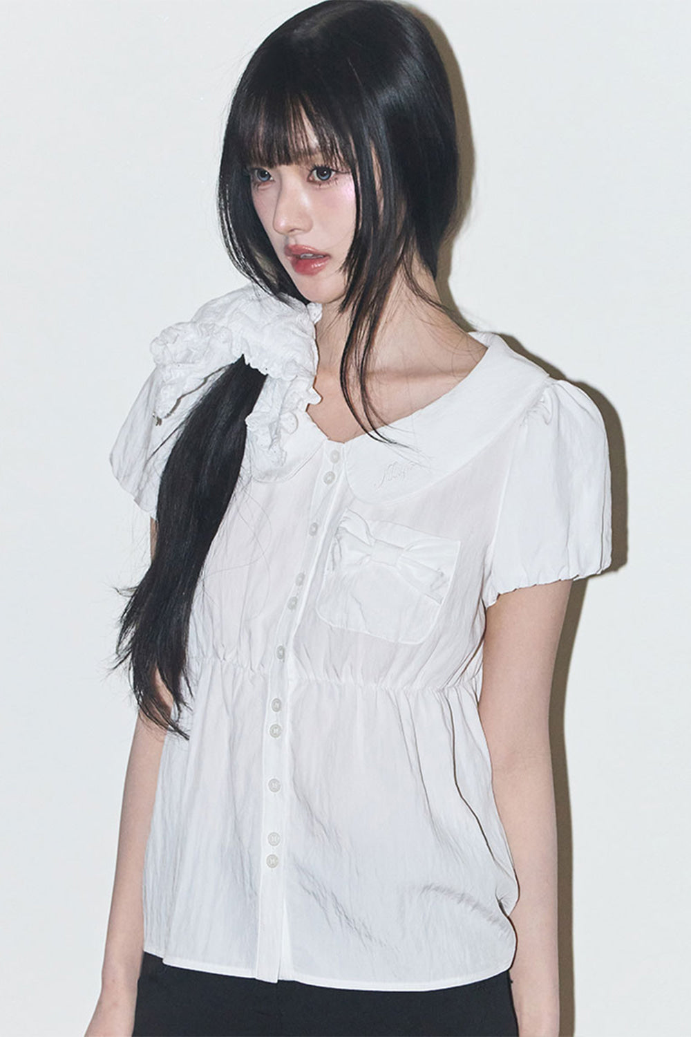 【ILLIGO】Forming Ribbon Puff Blouse | White