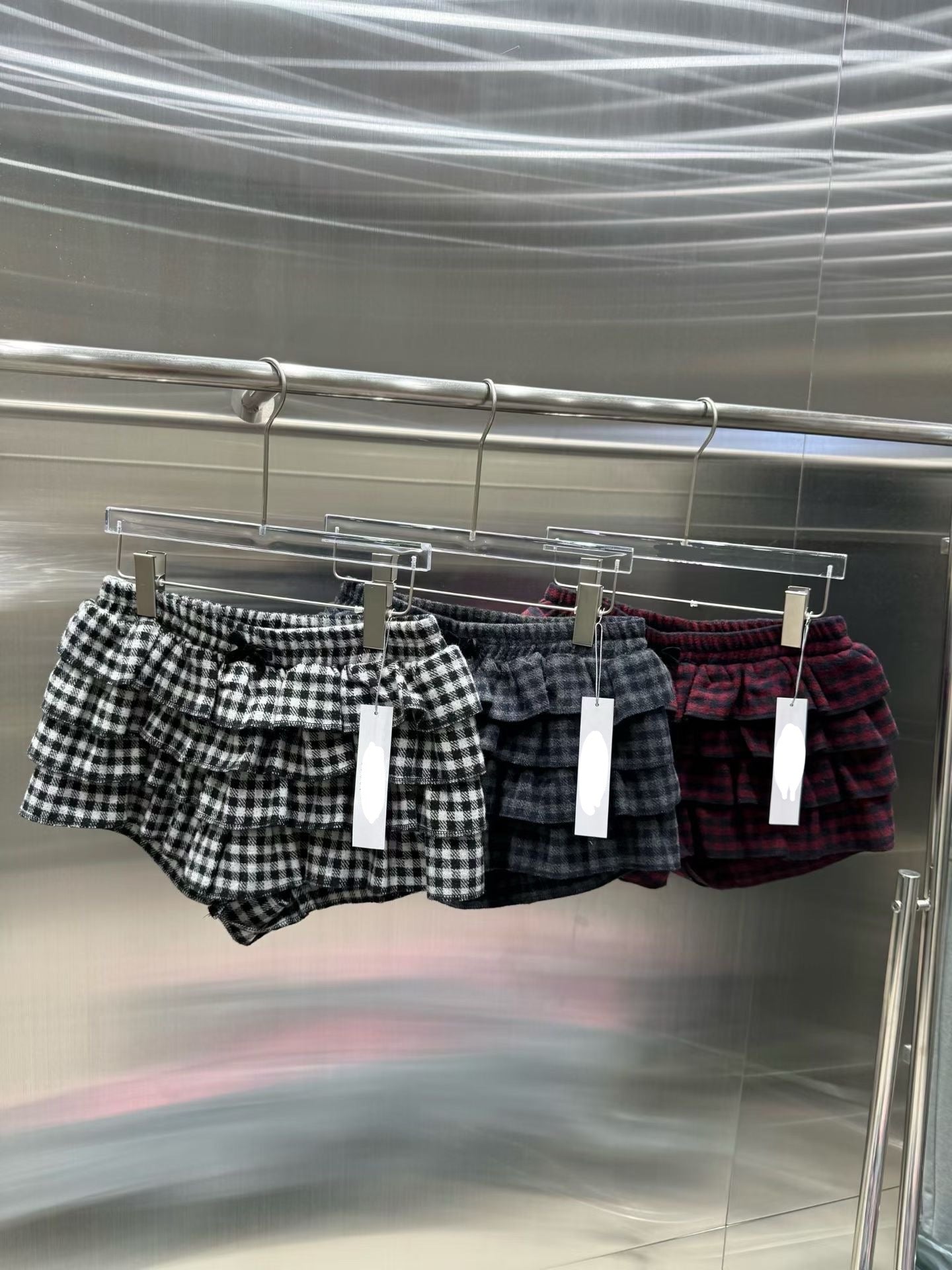Winter Checked Cake Skirt Shorts