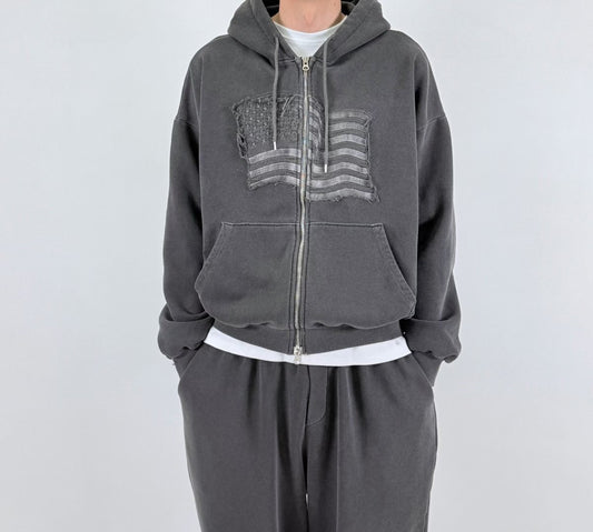 Embroidered American Flag Zip-up Hoodie