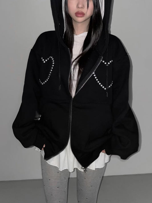Dot Heart Oversized Zip-up Hoodie