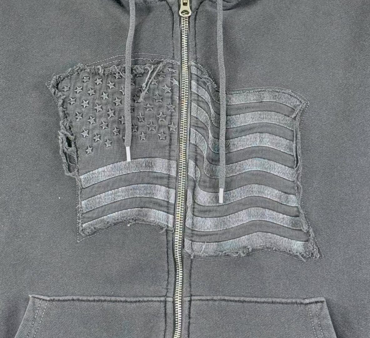 Embroidered American Flag Zip-up Hoodie