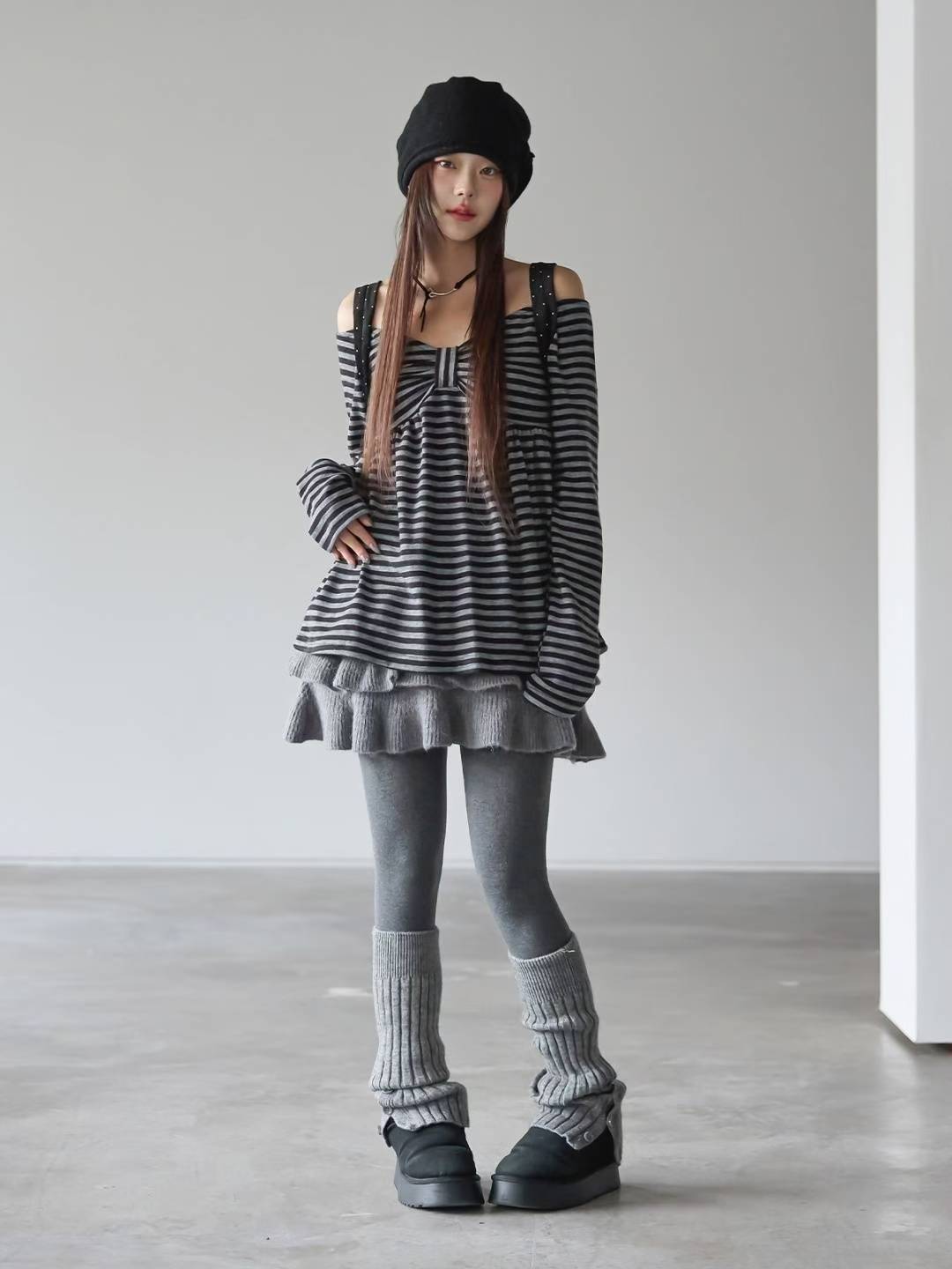 Ribbon Striped Long-sleeved Top