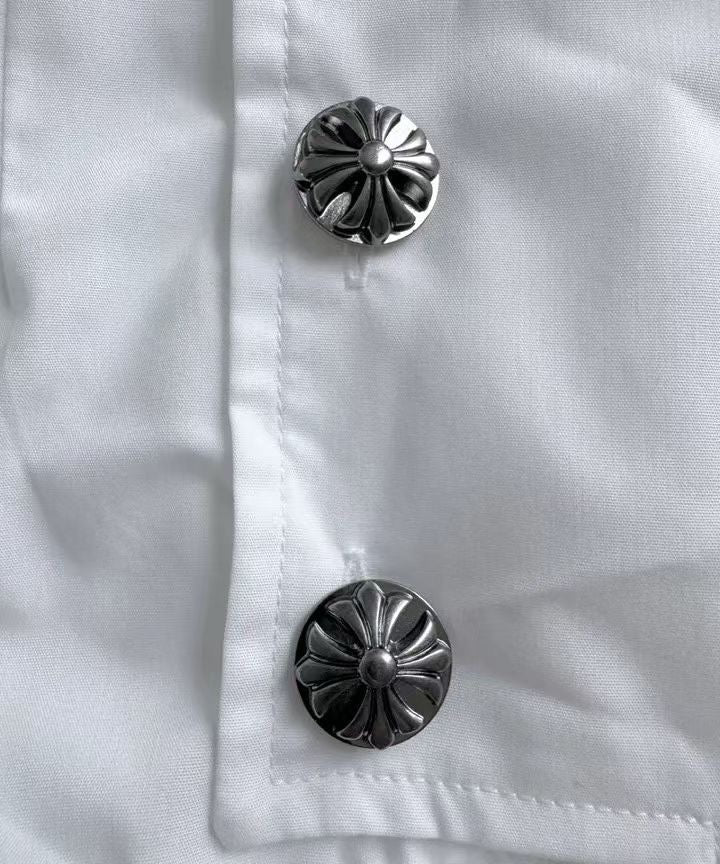 Chrome Button Ruffle Blouse
