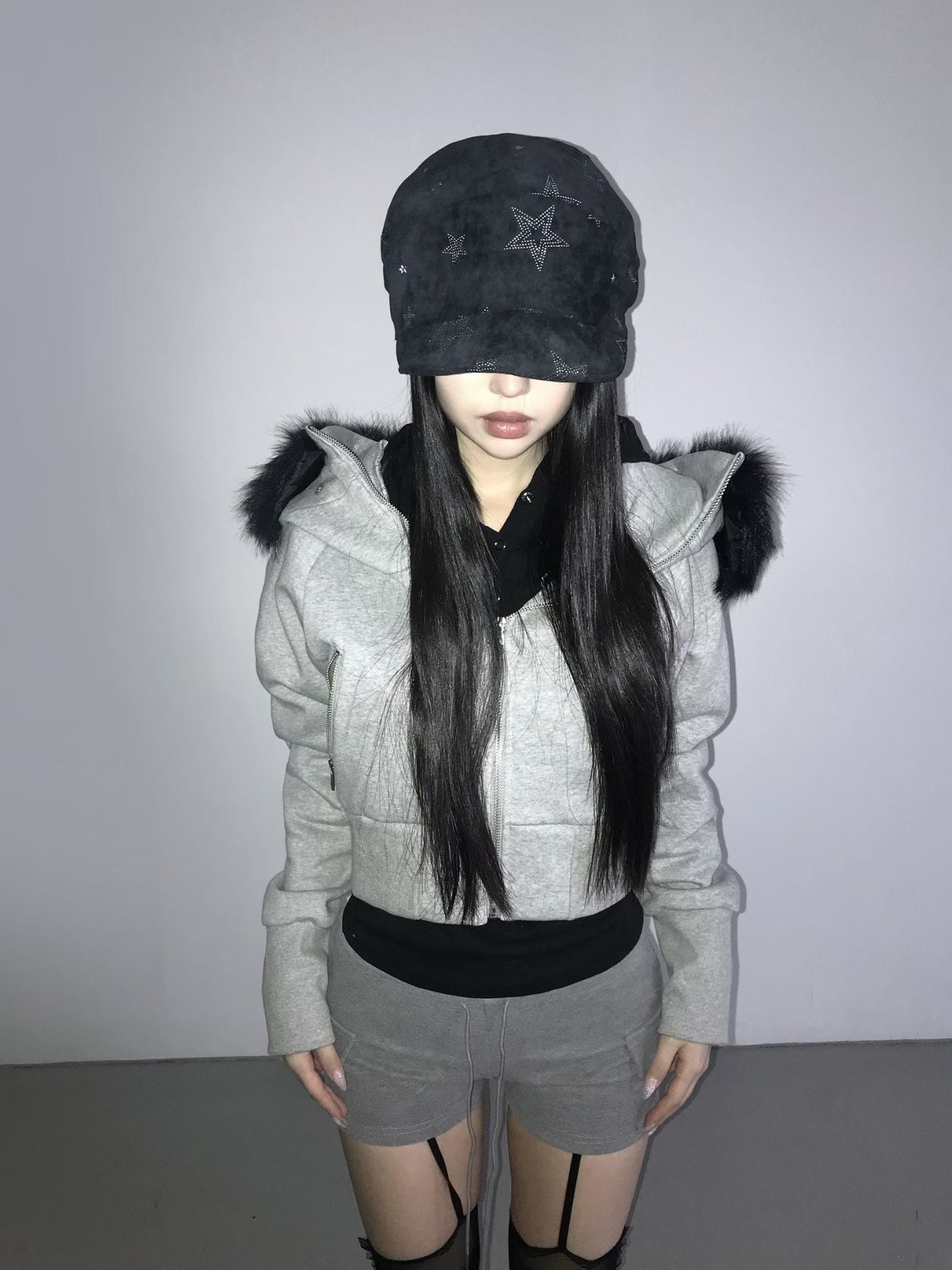 Fur Crop Zip-up Hoodie